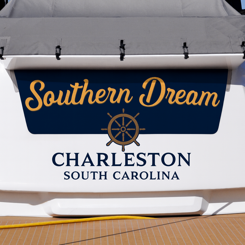 Custom Boat Stern Decal Sticker Sign | Boat Stern Name & Hailing City (Port) Sign