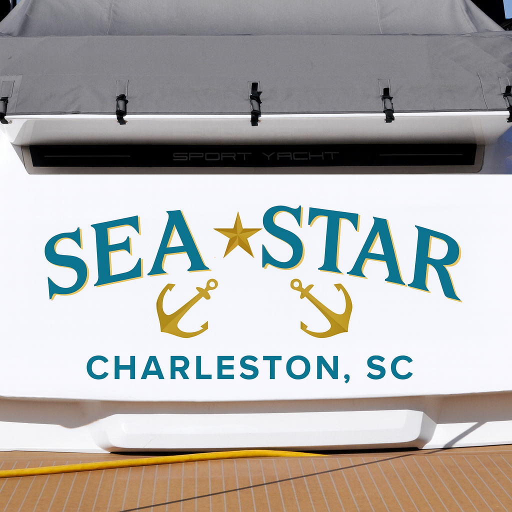 Custom Boat Stern Decal Sticker Sign | Boat Stern Name & Hailing City (Port) Sign