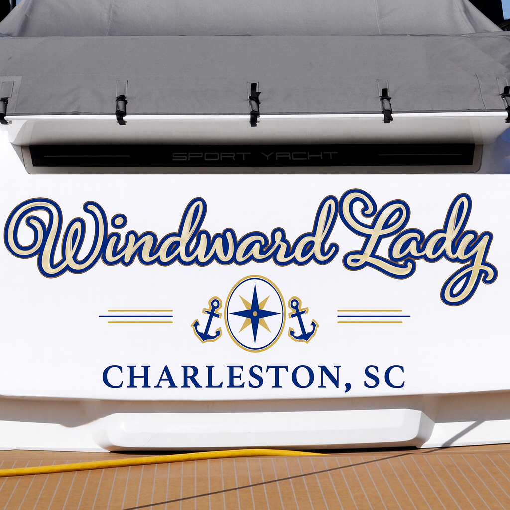 Custom Boat Stern Decal Sticker Sign | Boat Stern Name & Hailing City (Port) Sign