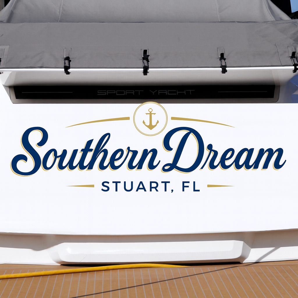 Custom Boat Stern Decal Sticker Sign | Boat Stern Name & Hailing City (Port) Sign