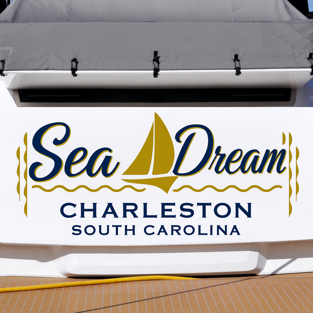 Custom Boat Stern Decal Sticker Sign | Boat Stern Name & Hailing City (Port) Sign