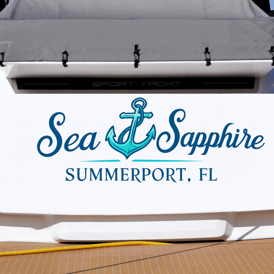 Custom Boat Stern Decal Sticker Sign | Boat Stern Name & Hailing City (Port) Sign