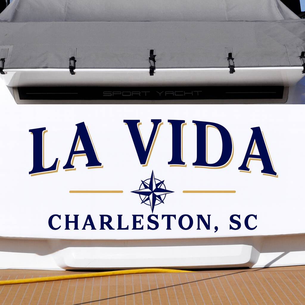 Custom Boat Stern Decal Sticker Sign | Boat Stern Name & Hailing City (Port) Sign